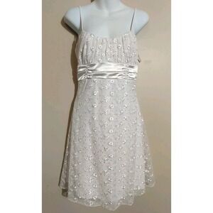 Taboo White Mesh Floral Embroidery Sequined Reception Wedding Dress Size L